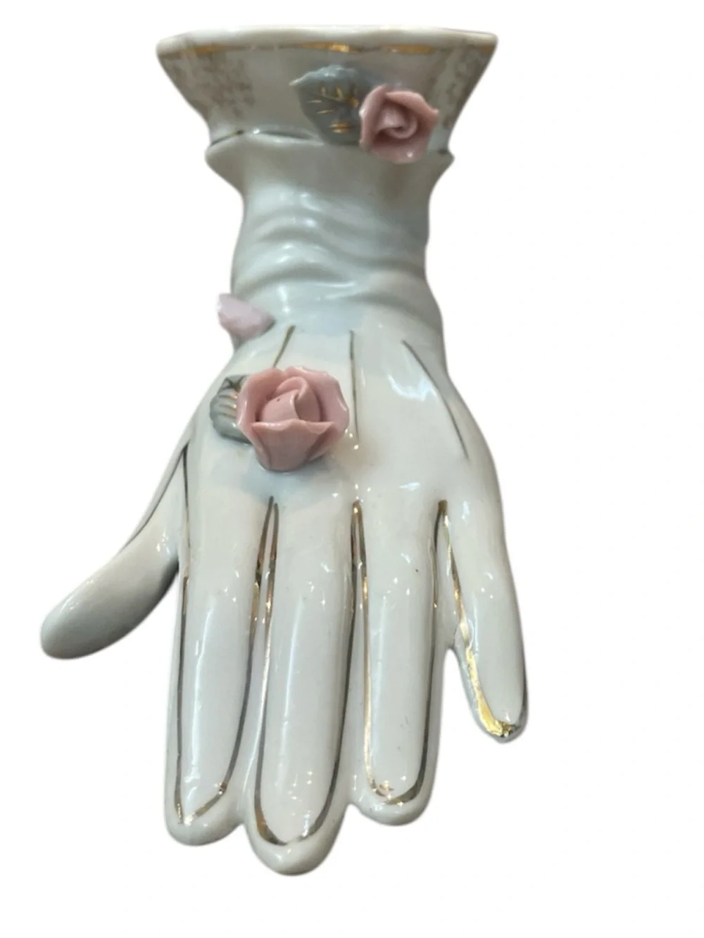 Vintage Porcelain Hand Flower Vase Pink Rose Accents Gloved Hand Bud Vase - Picture 6 of 10